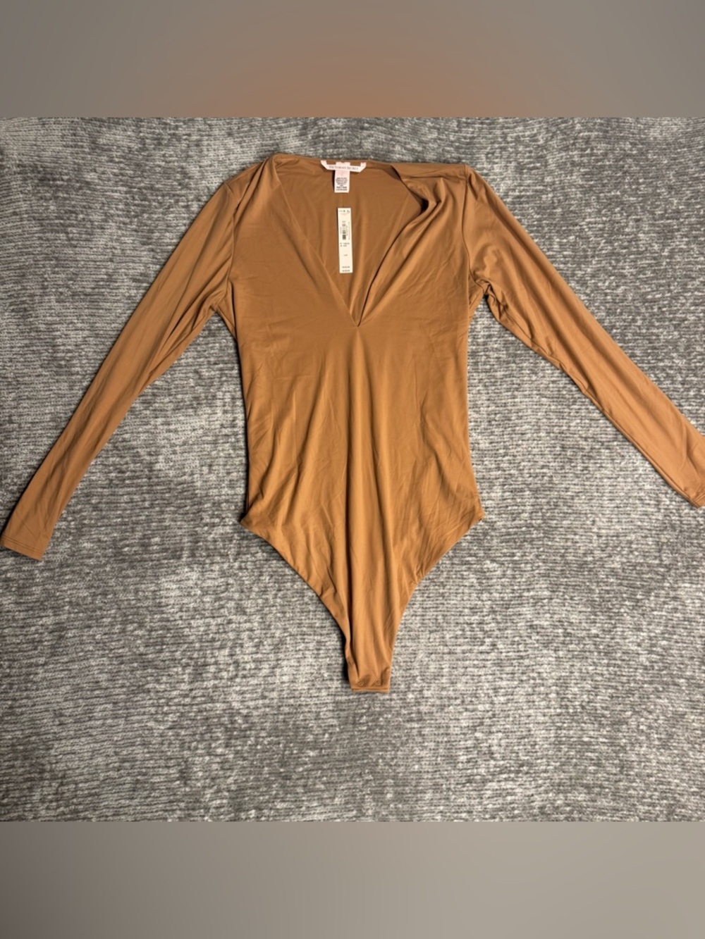 Victoria's Secret Deep V-Neck Long Sleeve Bodysuit in Tan L NWT